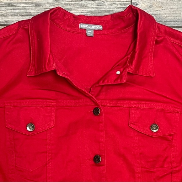 Jessica London Denim Jacket Plus Size 28W Chest Pockets Heavy Thick Jean Red - Picture 3 of 13
